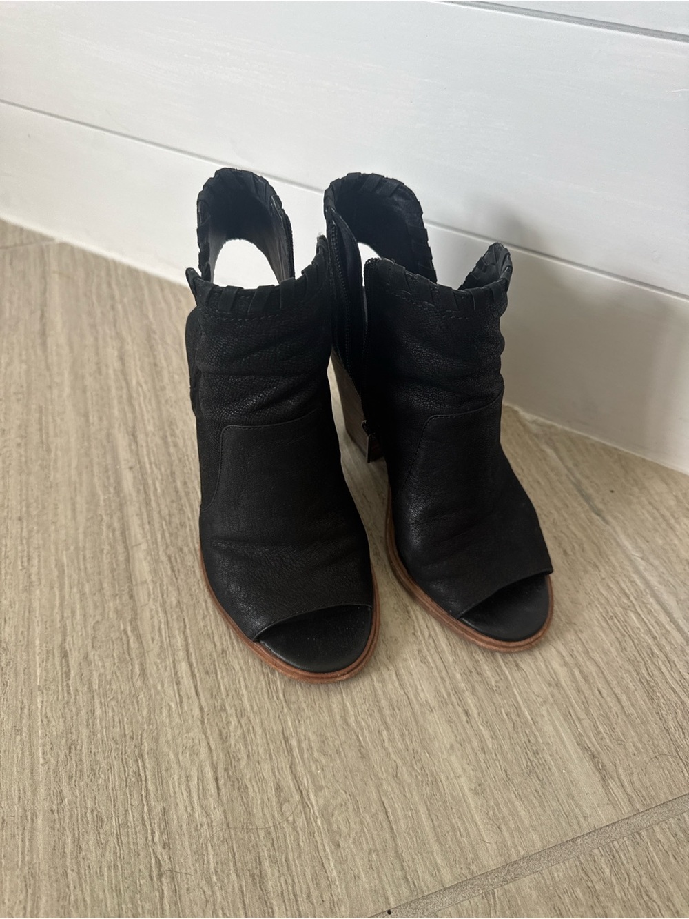 Vince Camuto Black Open-Toe Leather Ankle Booties